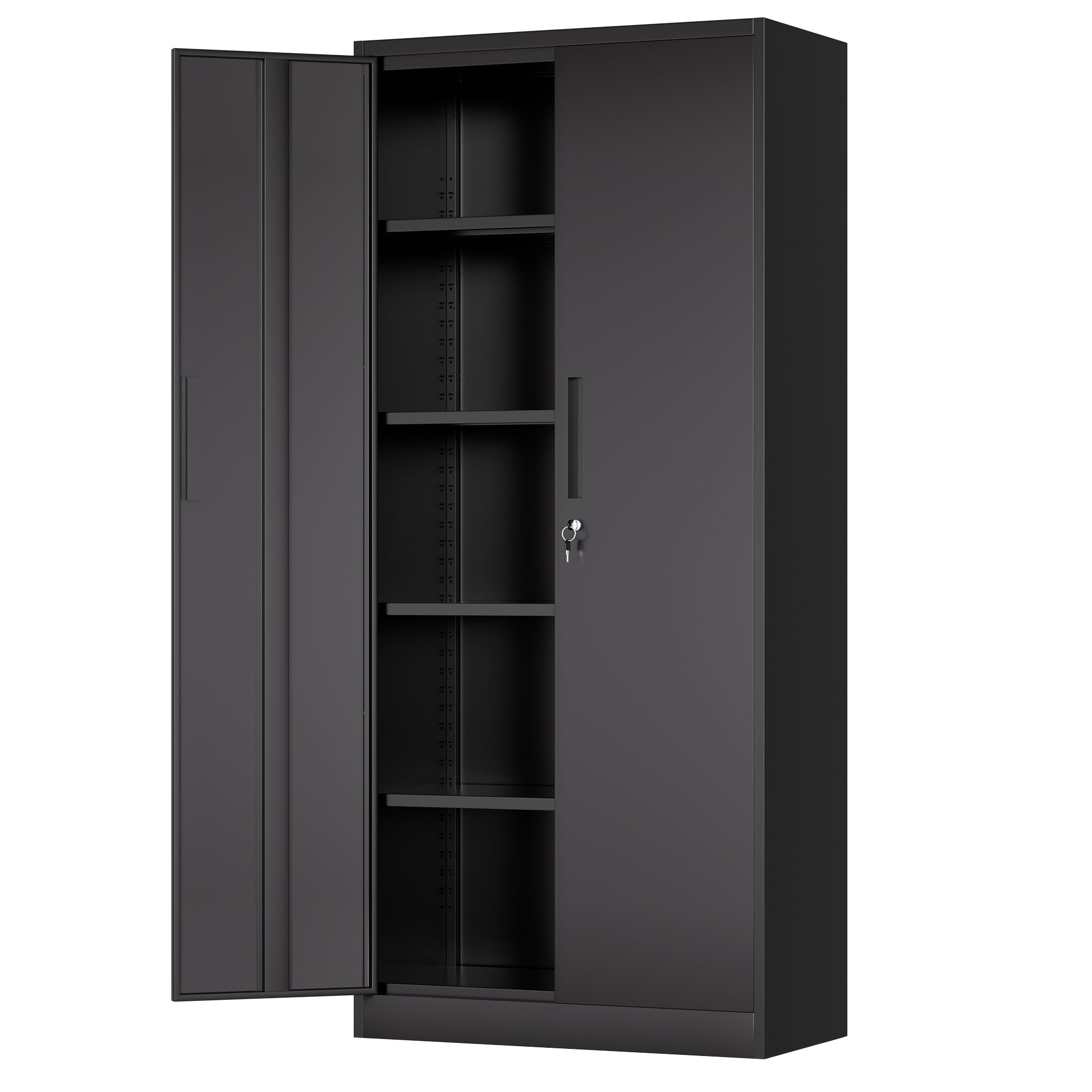 Storage Cabinet with Lock and Adjustable Shelves, 31.5 in, Black