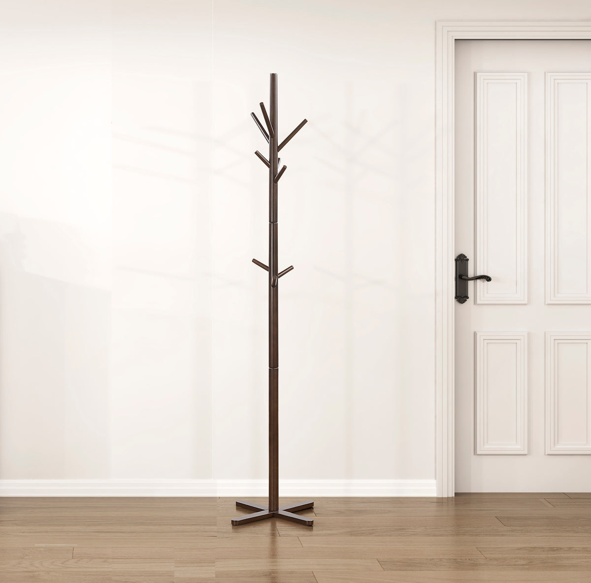 Dark Brown Solid Wood Coat Rack, 9 Hooks
