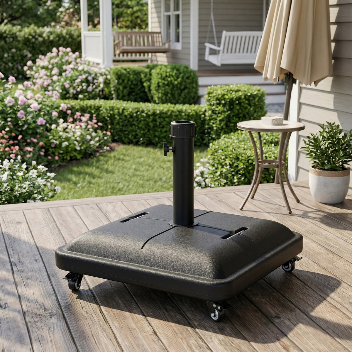 Black Concrete Patio Umbrella Base, with Wheels