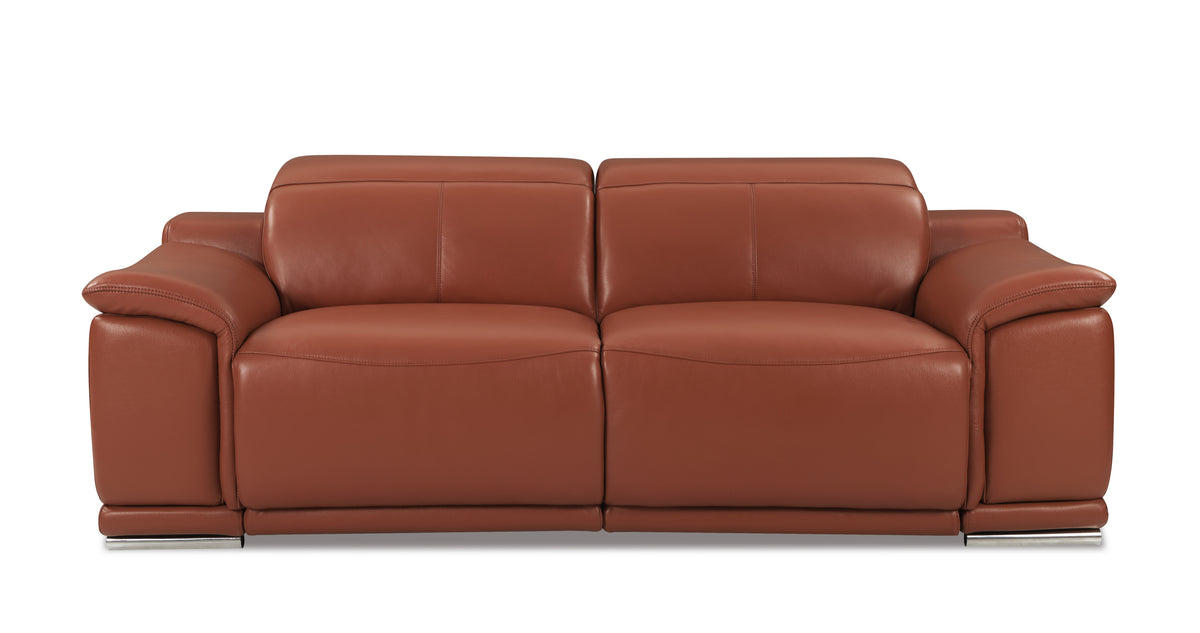 Camel Genuine Leather Power Reclining Sofa, USB Charging, 87 in Wide