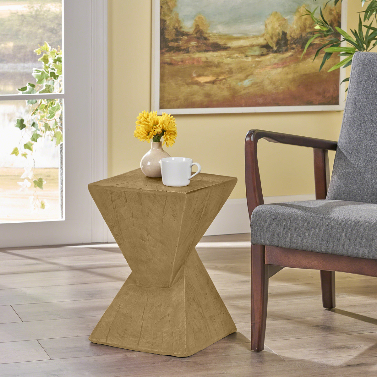 Light Natural Outdoor Side Table, 18 in Tall, 12.5 in Deep