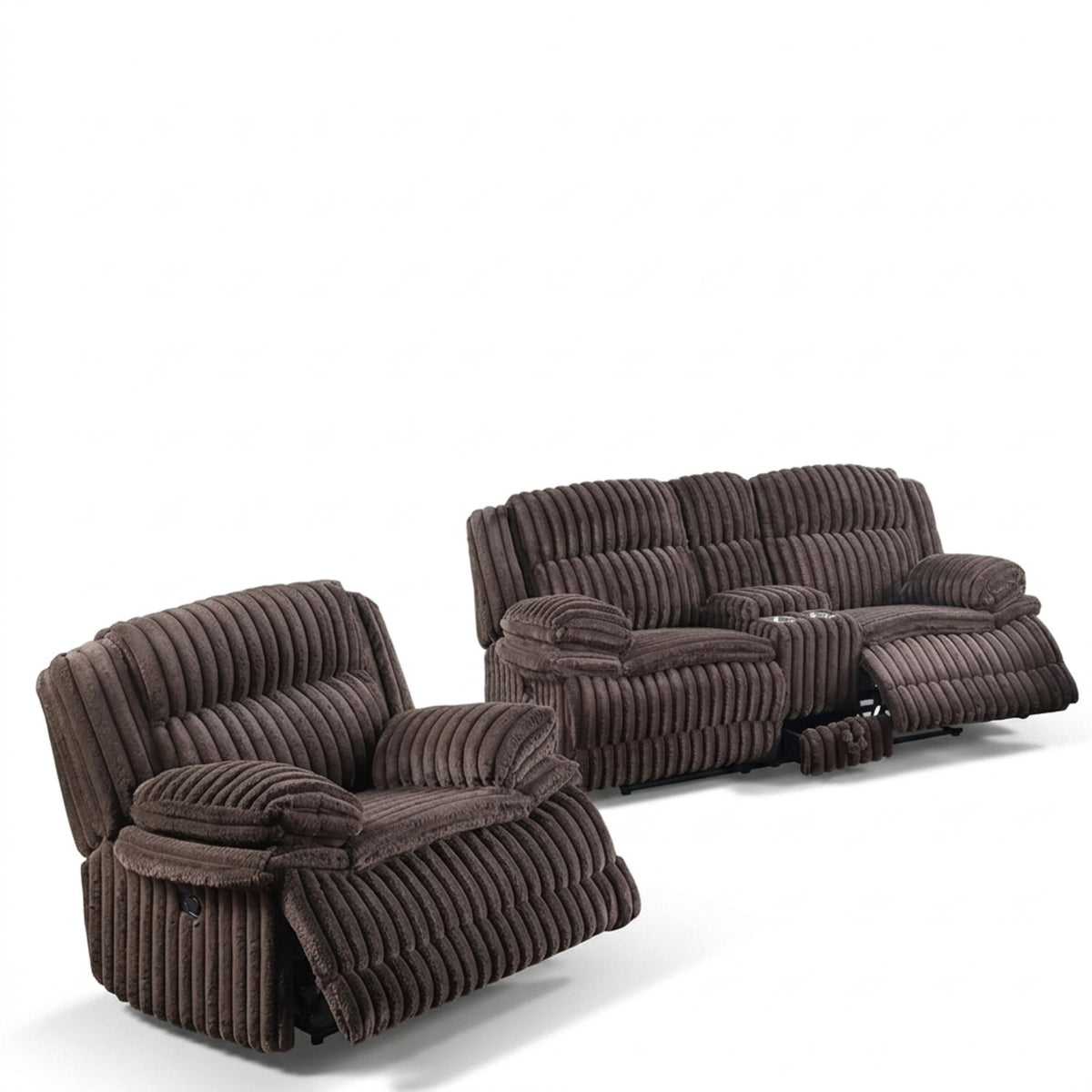 Chocolate Corduroy Reclining Loveseat and Recliner Set