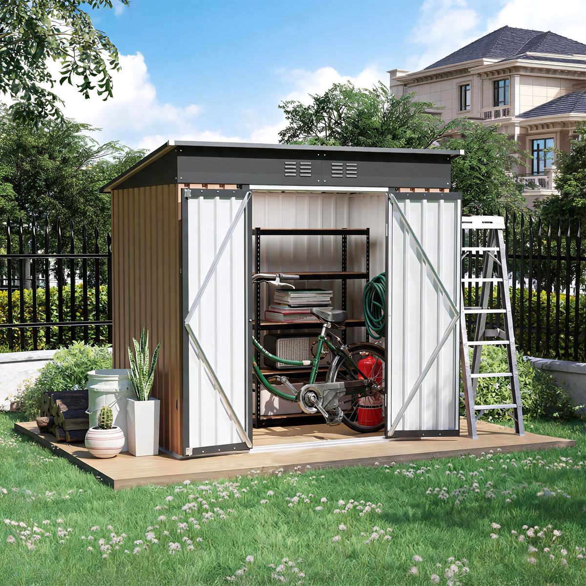 4x6 ft Brown Metal Storage Shed