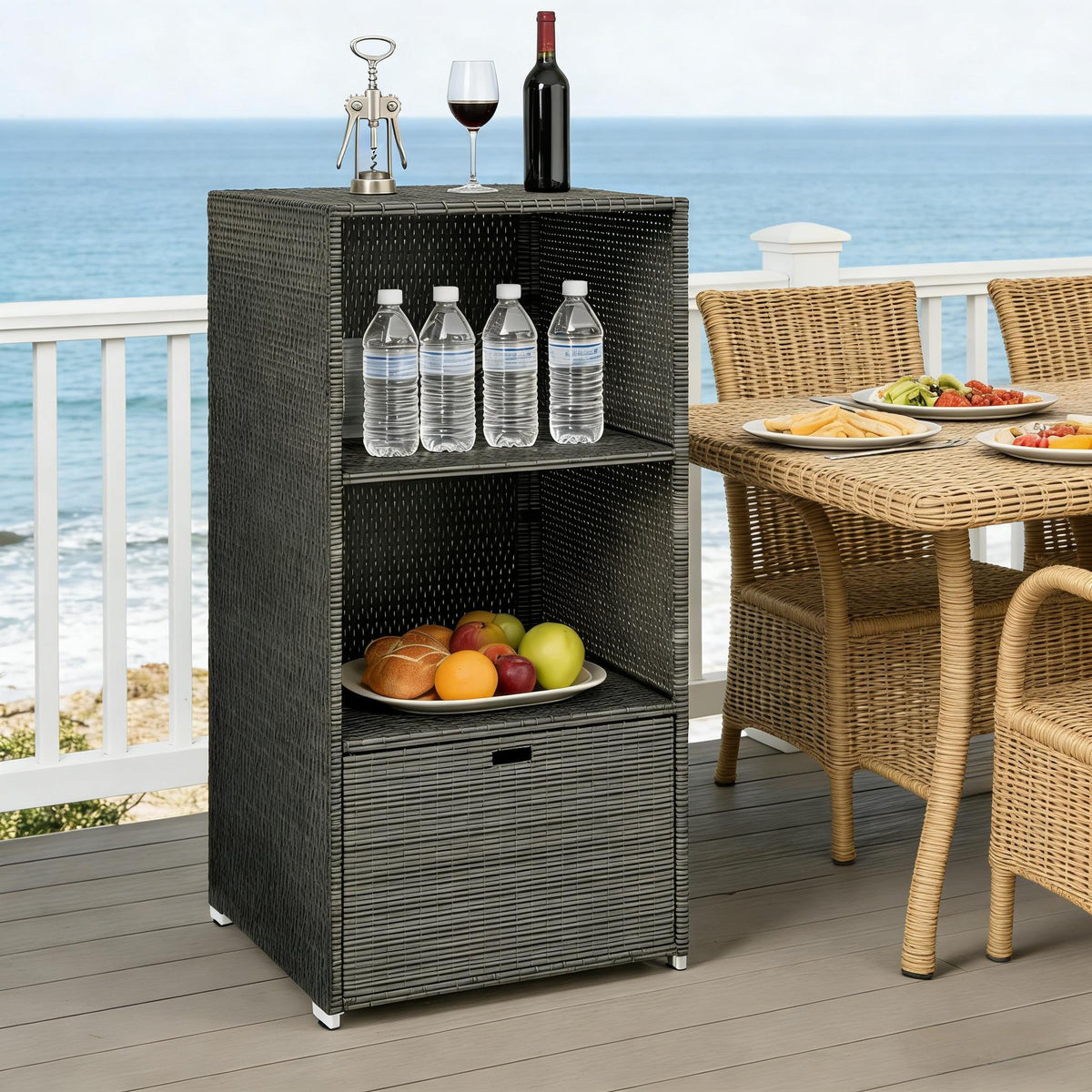 Dark Brown Rattan Pool Towel Rack
