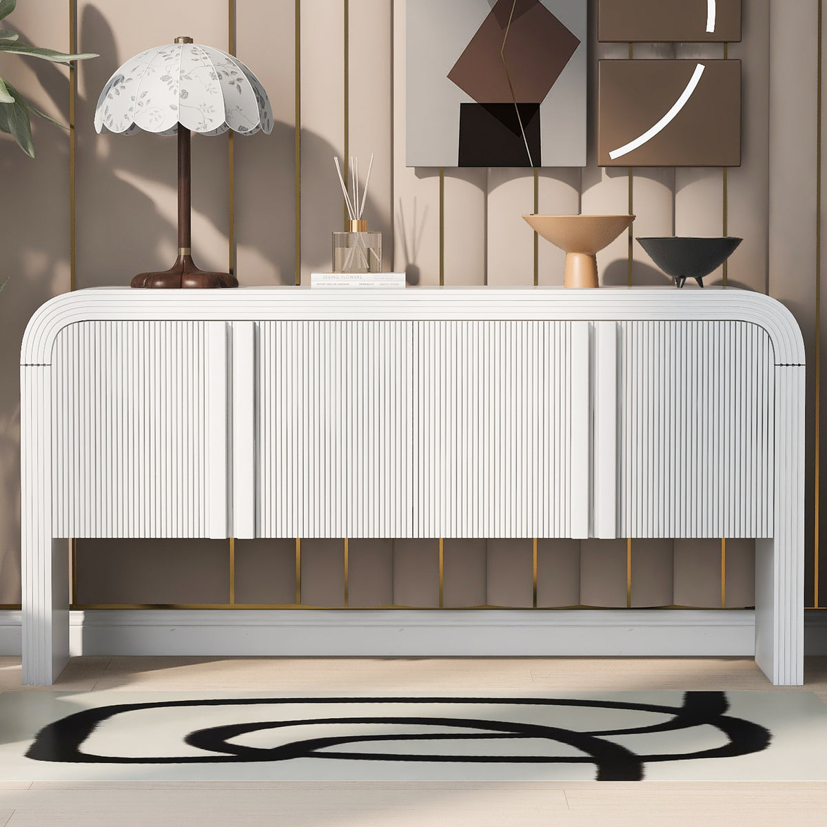 White Entryway Console Table with Storage, 62.2 in Wide