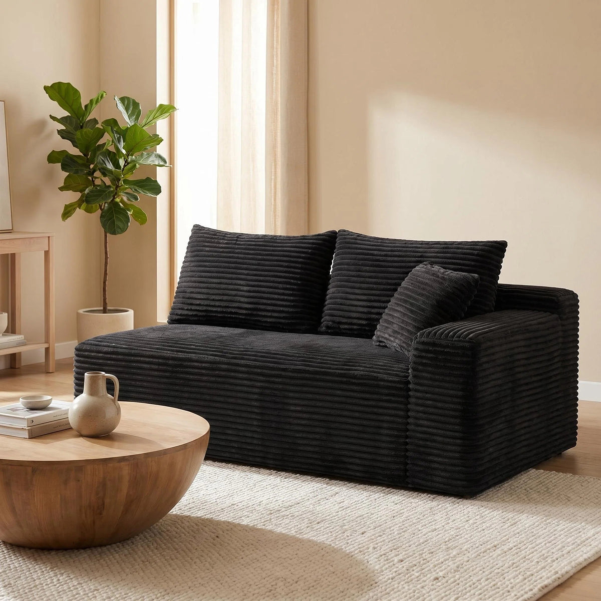 Black Corduroy Loveseat, No Assembly, 69 in Wide