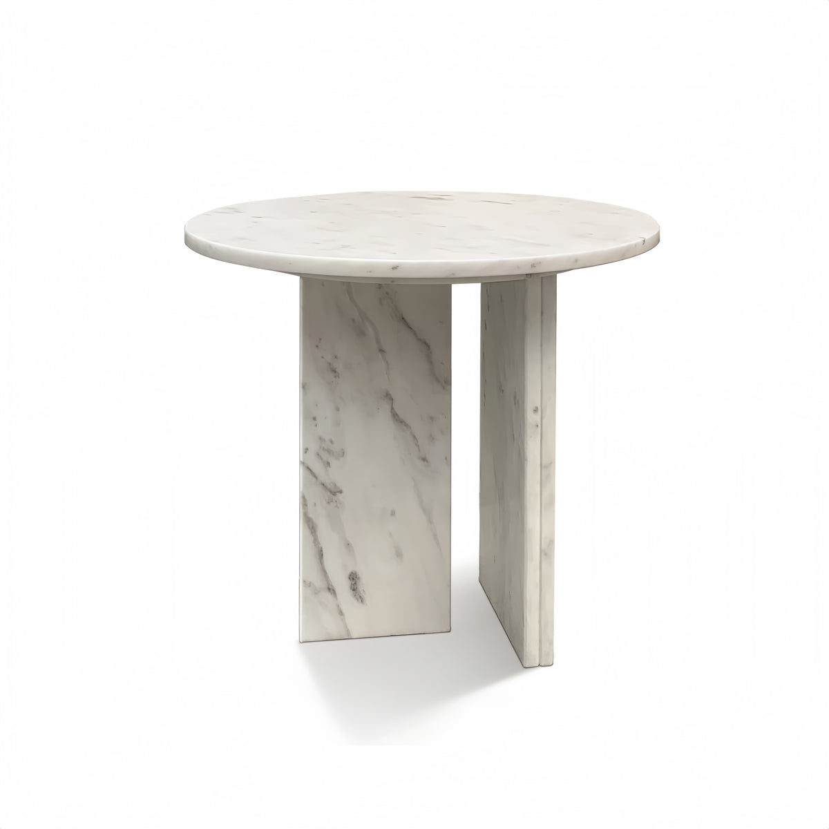 White Marble Round Side Table, 17.7 in