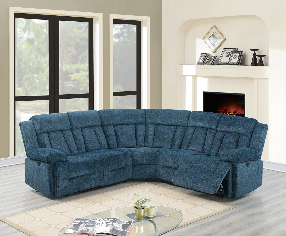Blue Chenille Power Reclining Sectional
