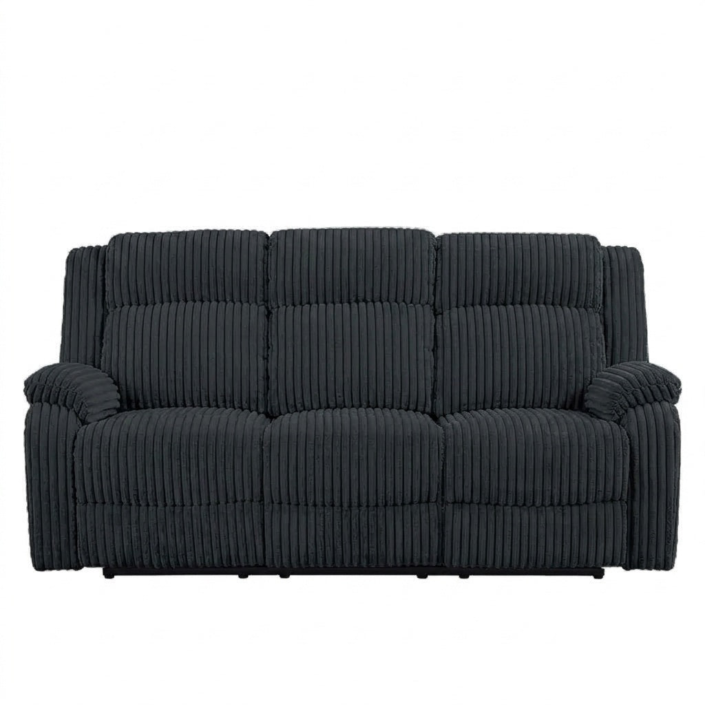Black Corduroy Reclining Sofa, 83 in Wide