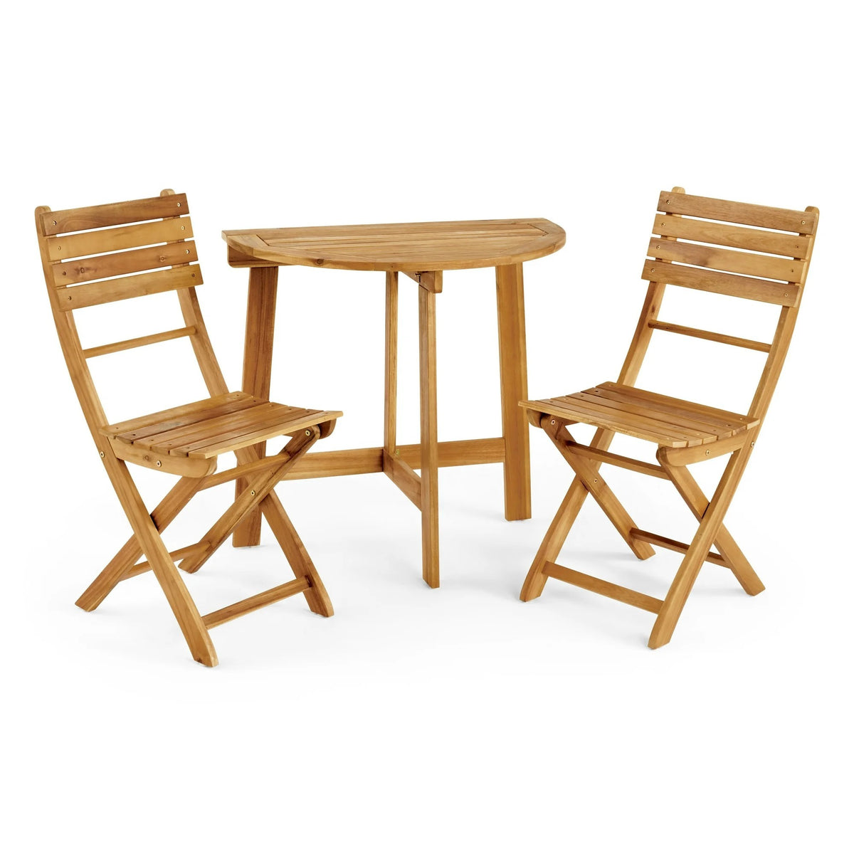 Natural Solid Wood 3-Piece Bistro Set with Folding Chairs