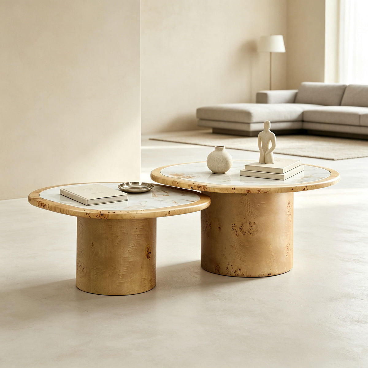 Natural Sintered Stone Coffee Table, Set of 2, 29.1 in