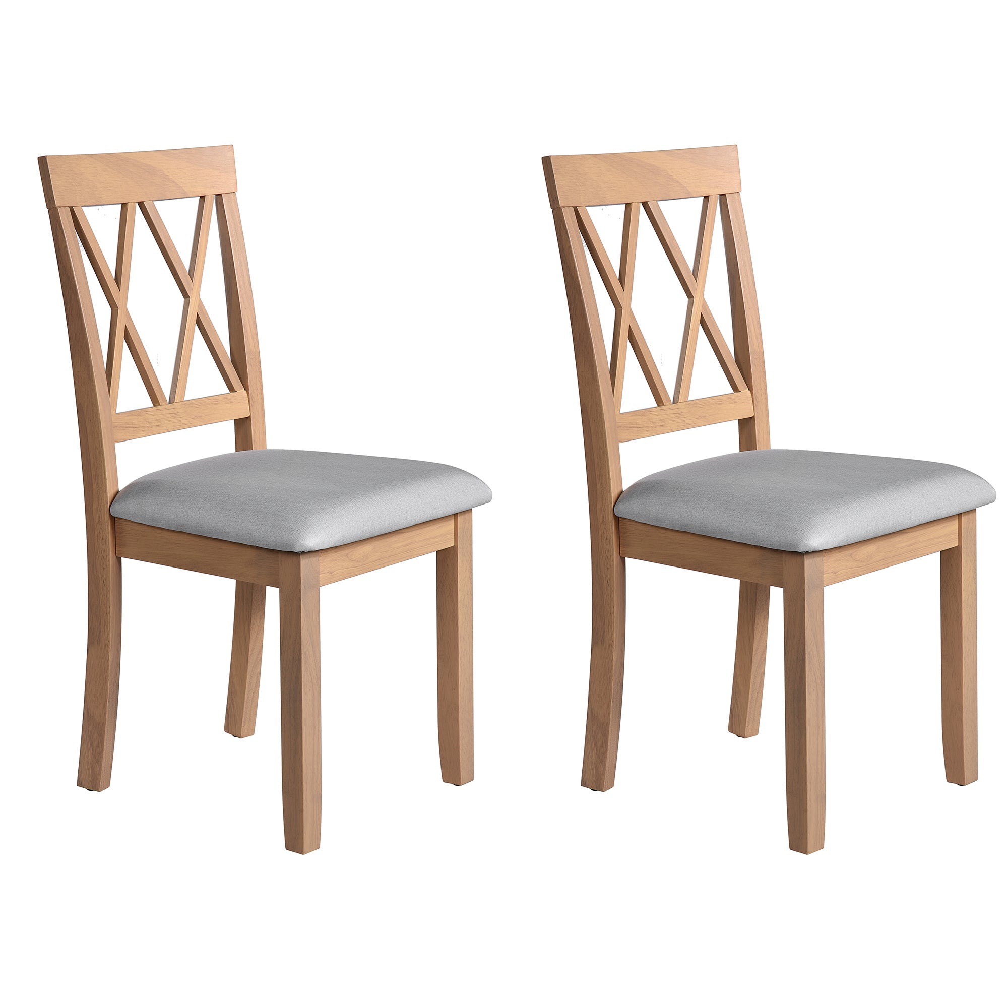 Farmhouse X-Back Dining Chairs Set of 2, Natural Wood, Gray Seat