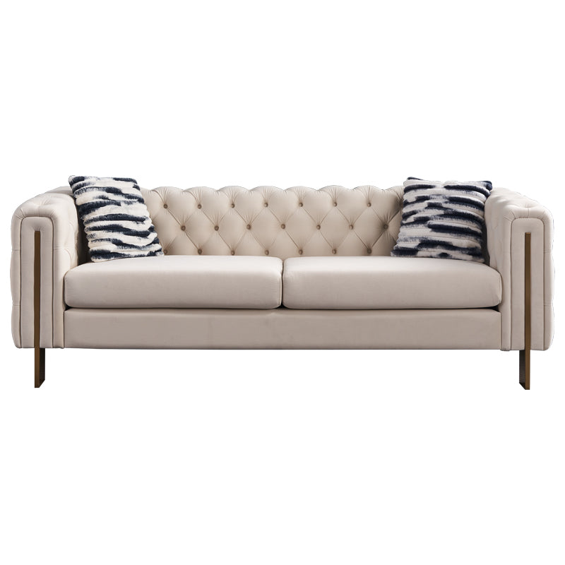 Cream Velvet 3-Seat Chesterfield Sofa, 84.3 in Wide