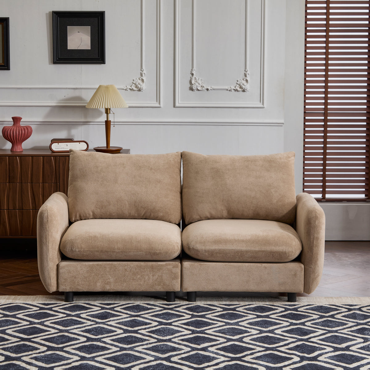 Camel Velvet Modular Sectional, 69 in Wide