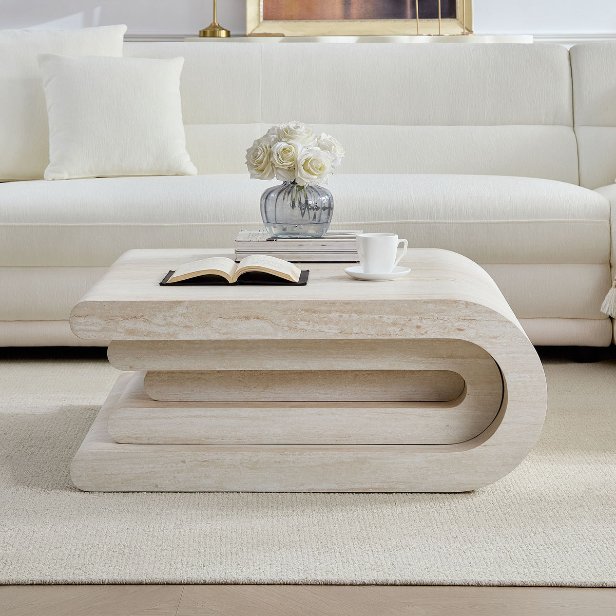 Beige Square Coffee Table, 33.9 in