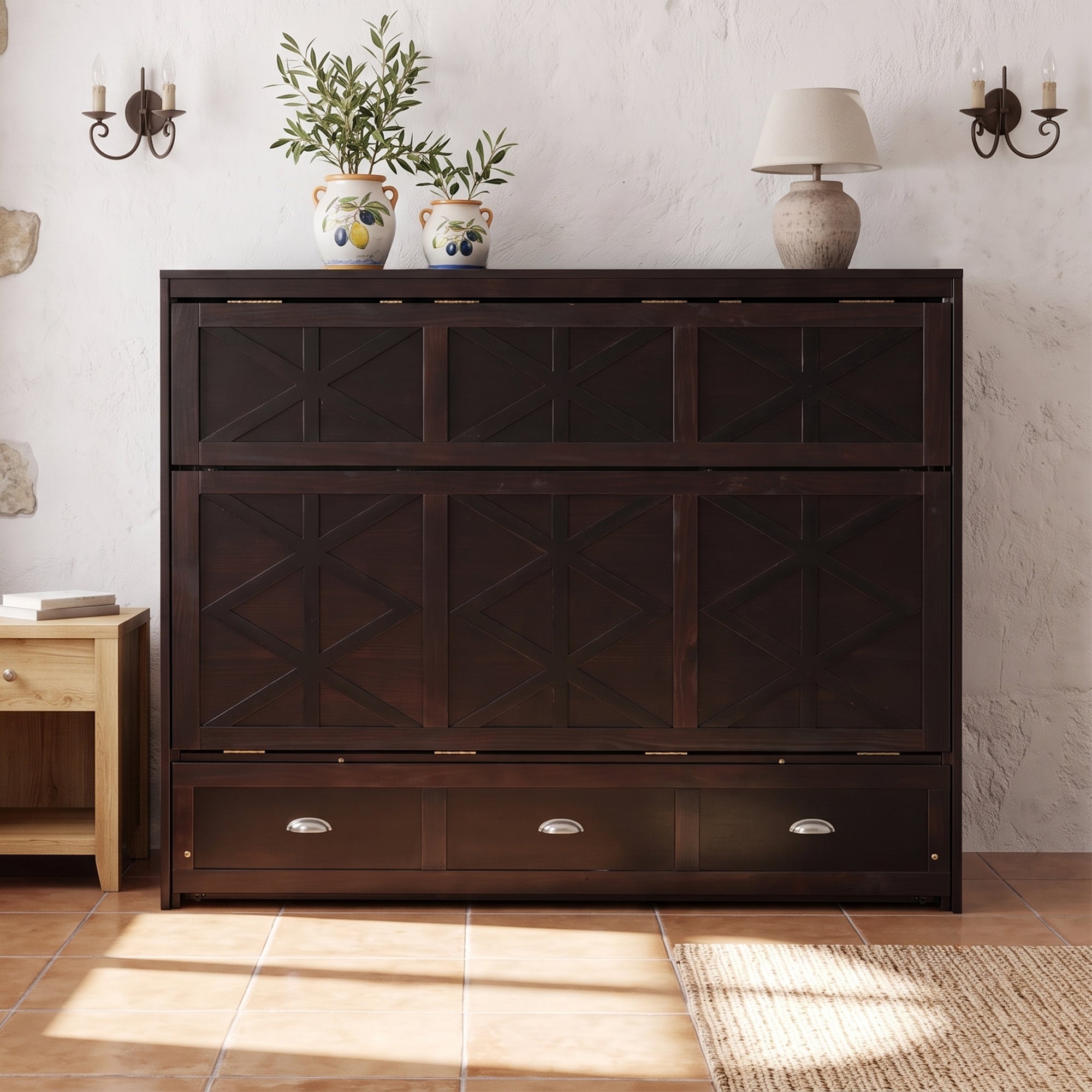 Full Size Murphy Bed with Storage Drawers, Espresso