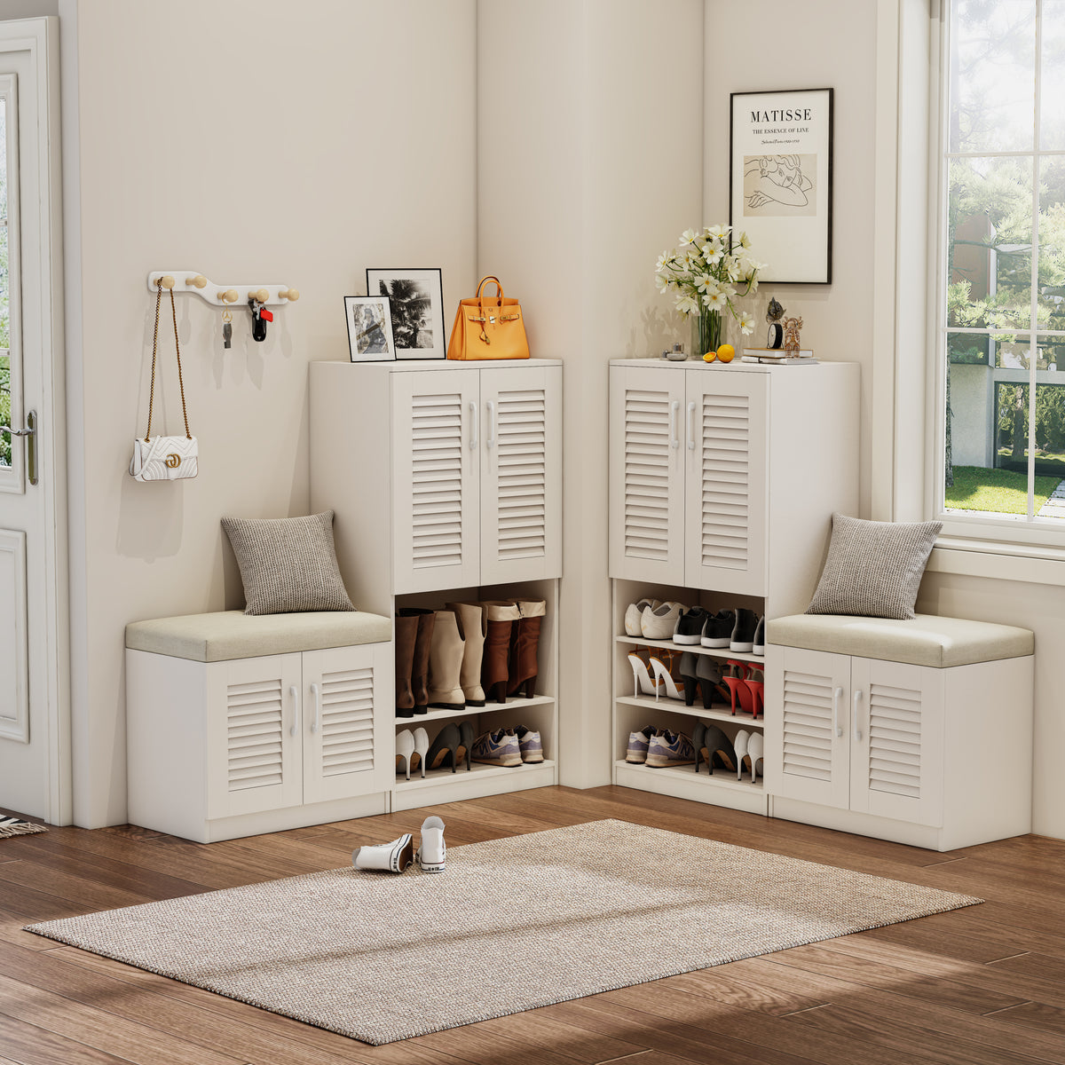 White Shoe Storage Bench, 47.2 in Wide