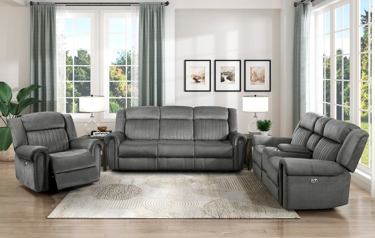 Charcoal Microfiber Power 3-Piece Reclining Living Room Set