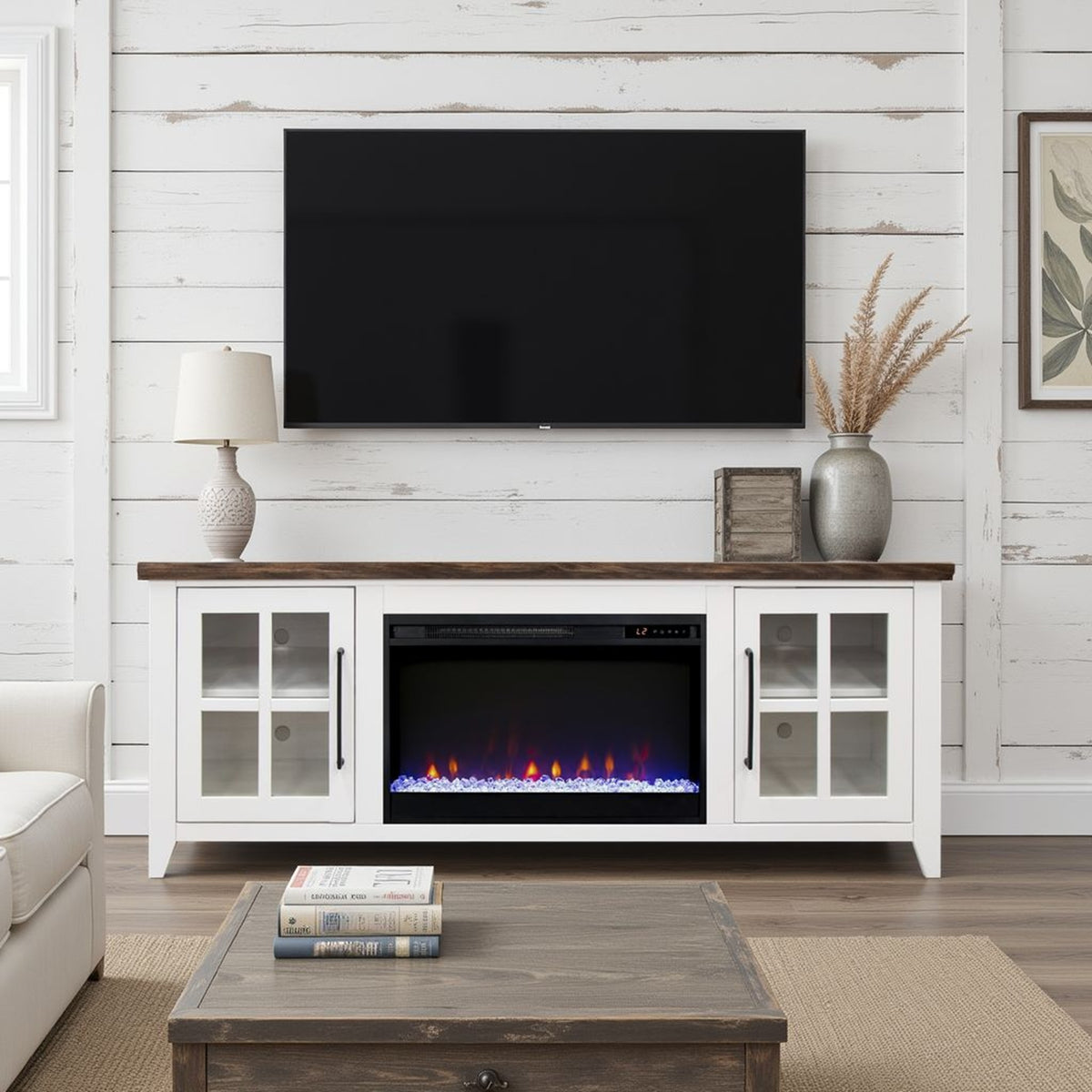 White Fireplace TV Stand for TVs up to 80 in, 66 in Wide
