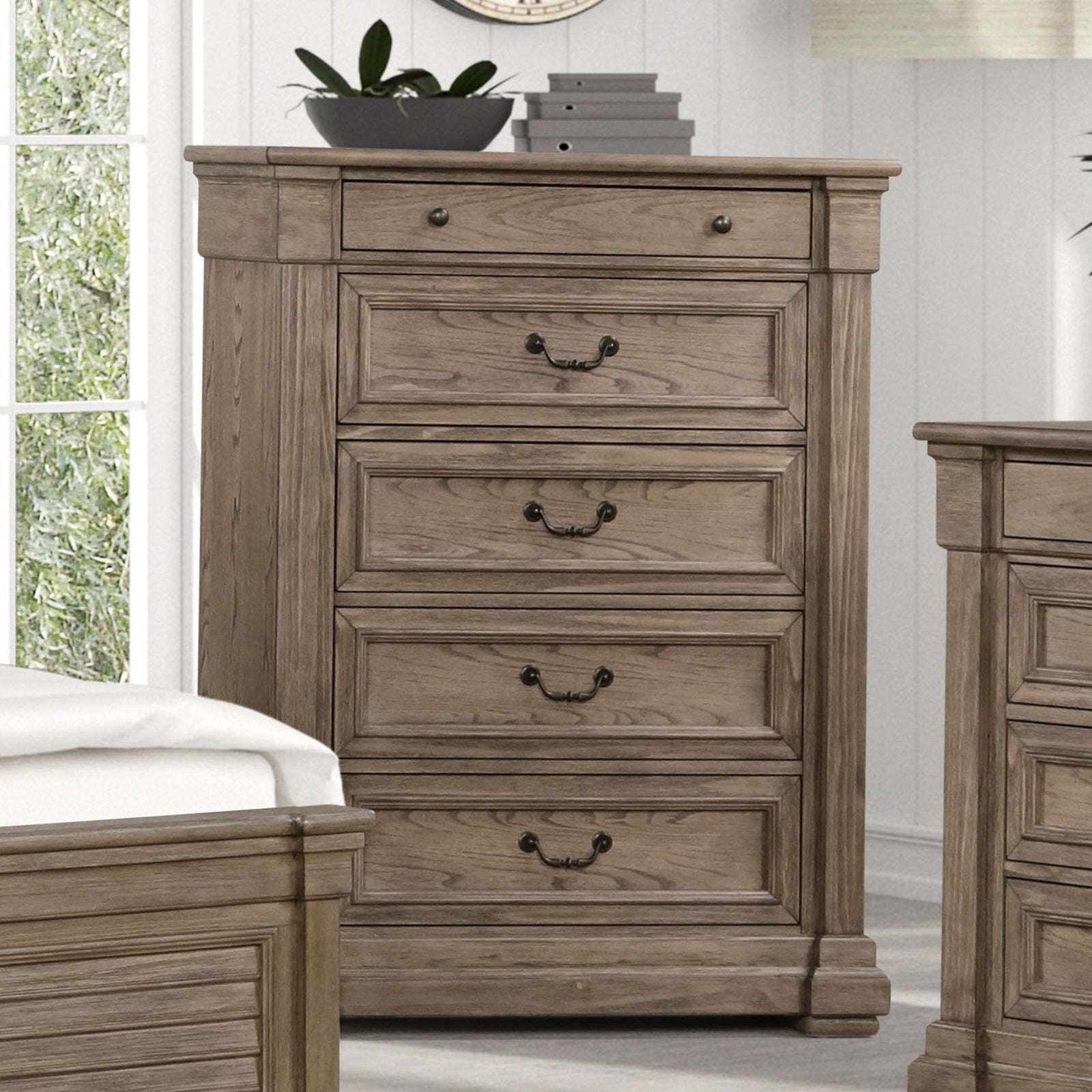 Tall Chest, 52 in Transitional Bedroom Storage, Gray