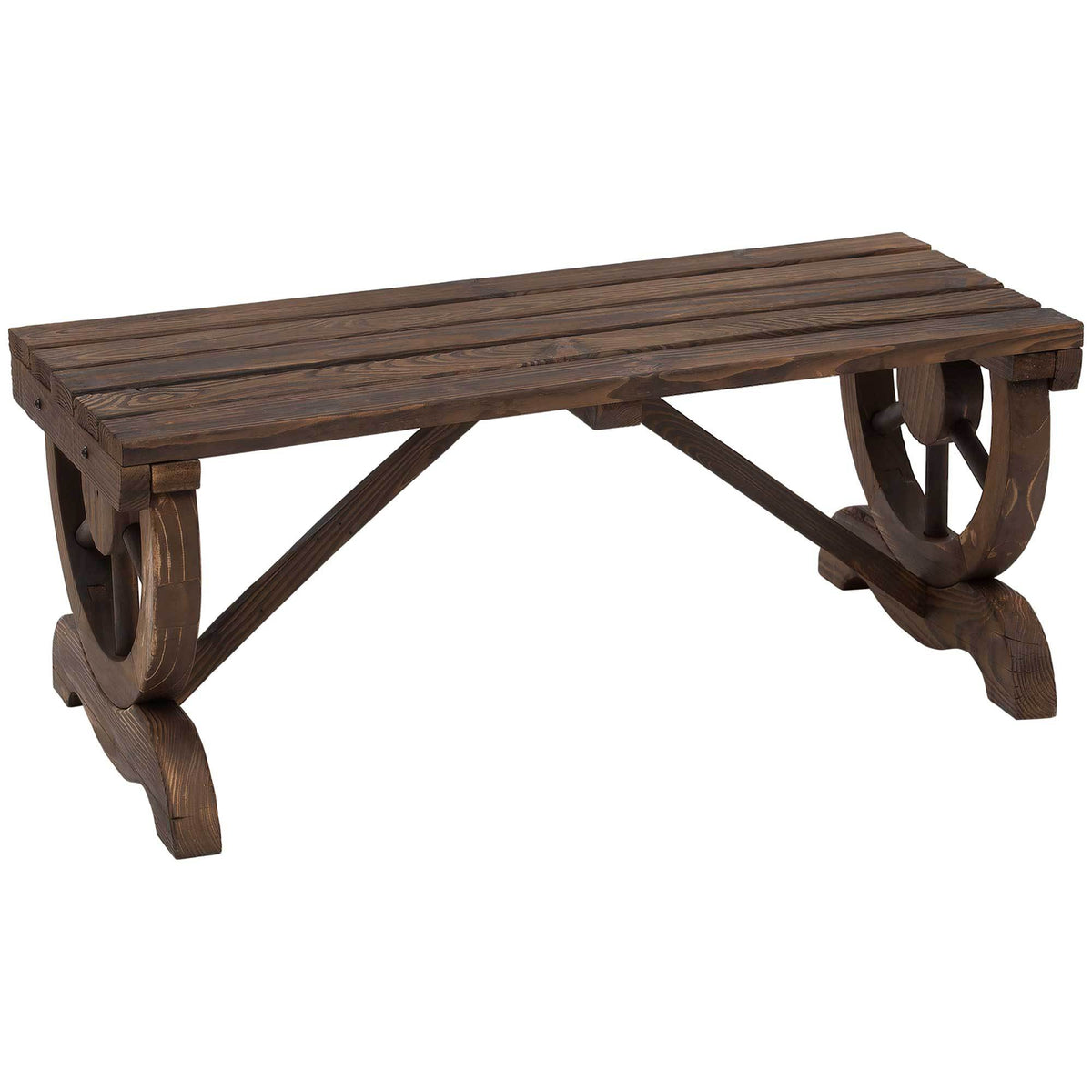 Brown Solid Wood Outdoor Bench, 38.5 in Wide, 15.5 in Tall