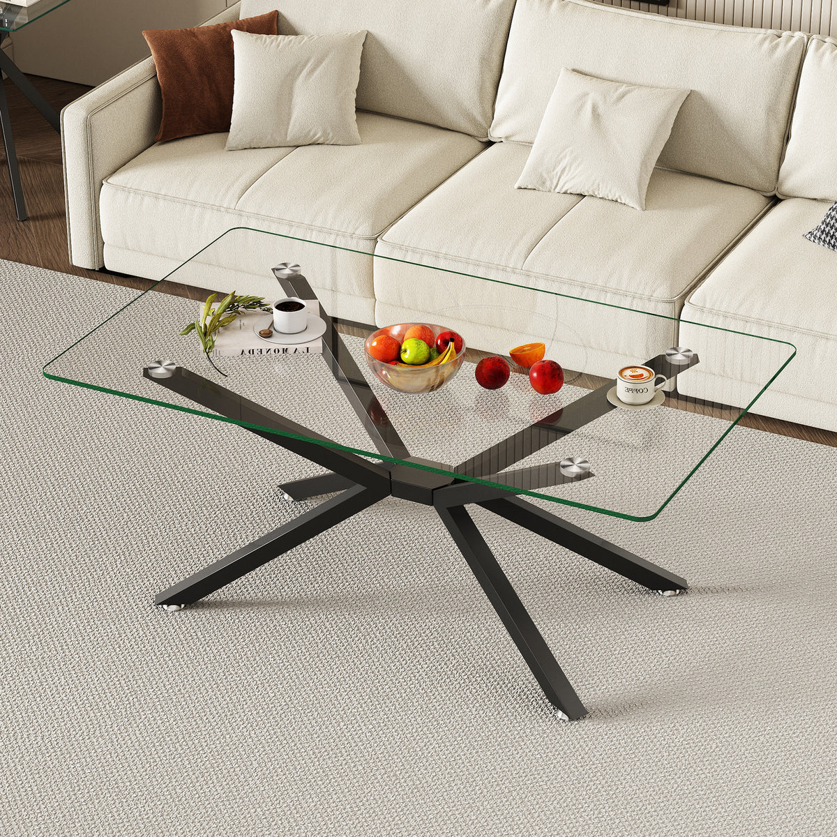 Glass Top Rectangular Coffee Table, 39.4 in