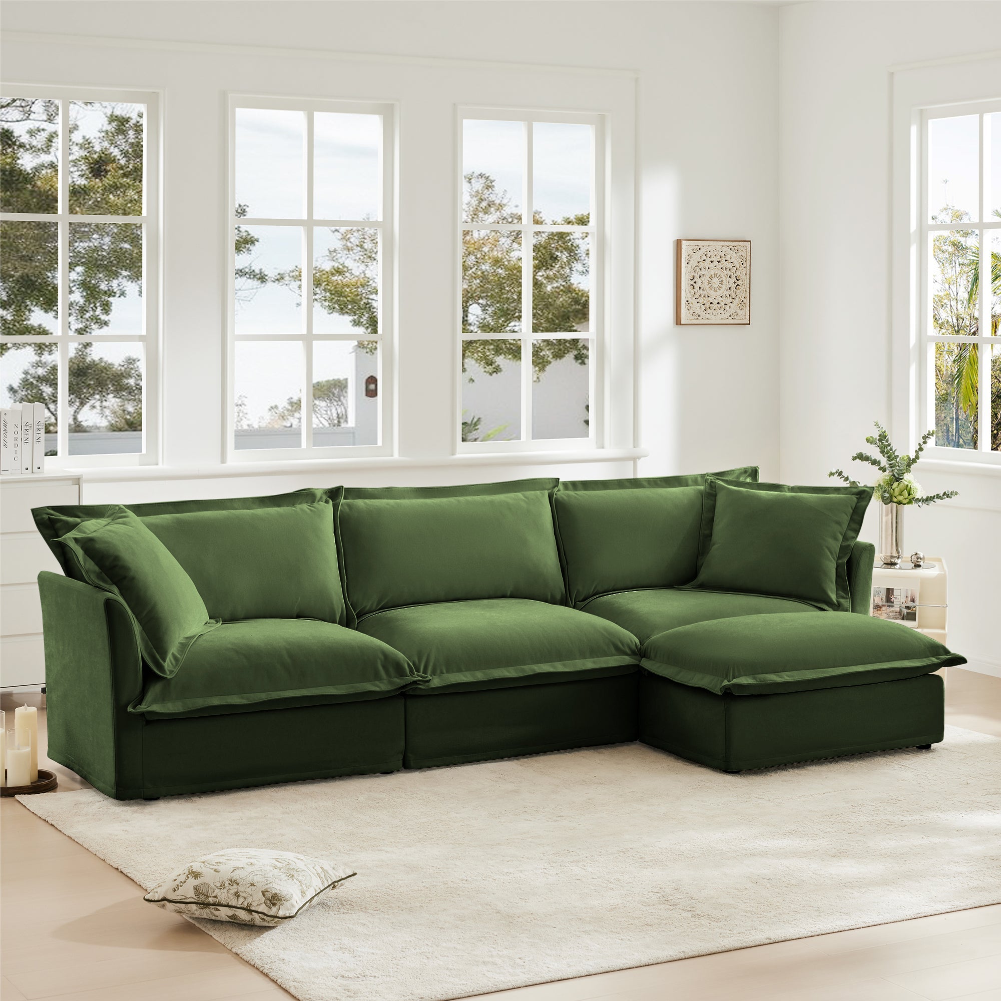 Fluffy 3-Seat Modular Sofa in Chenille Olive #OttOnly_1 #Fabric_Chenille Olive