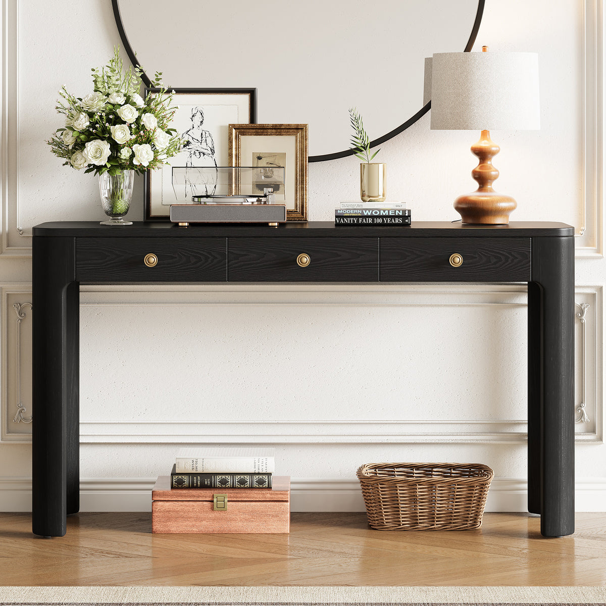 Black Entryway Console Table with Storage, 52 in Wide