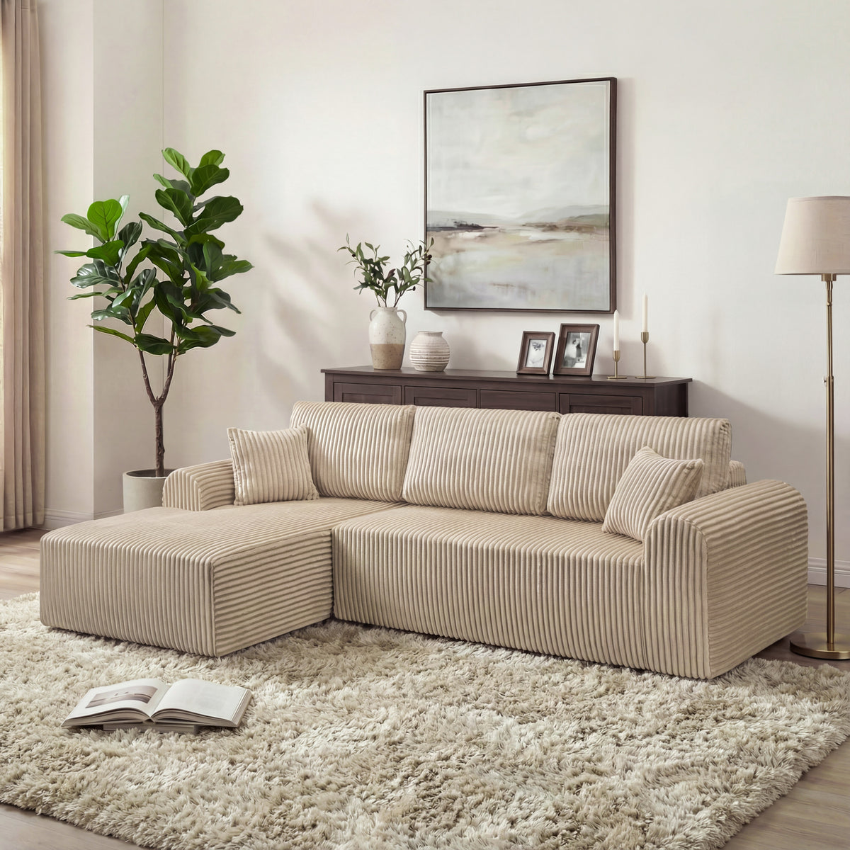 Camel L-Shaped Modular Sectional with Chaise, 109 in Wide, Left-Facing