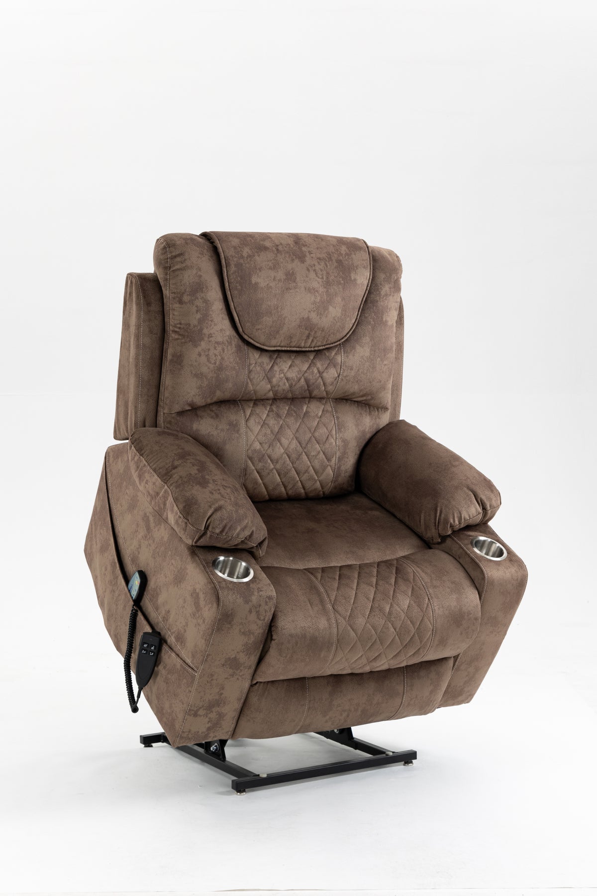 Brown Velvet Power Lift Recliner, Lies Flat 180 Degrees