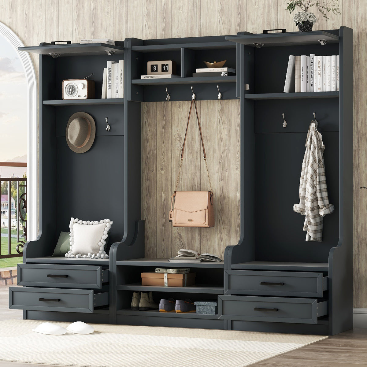 Blue Hall Tree with Bench, 70 in Wide