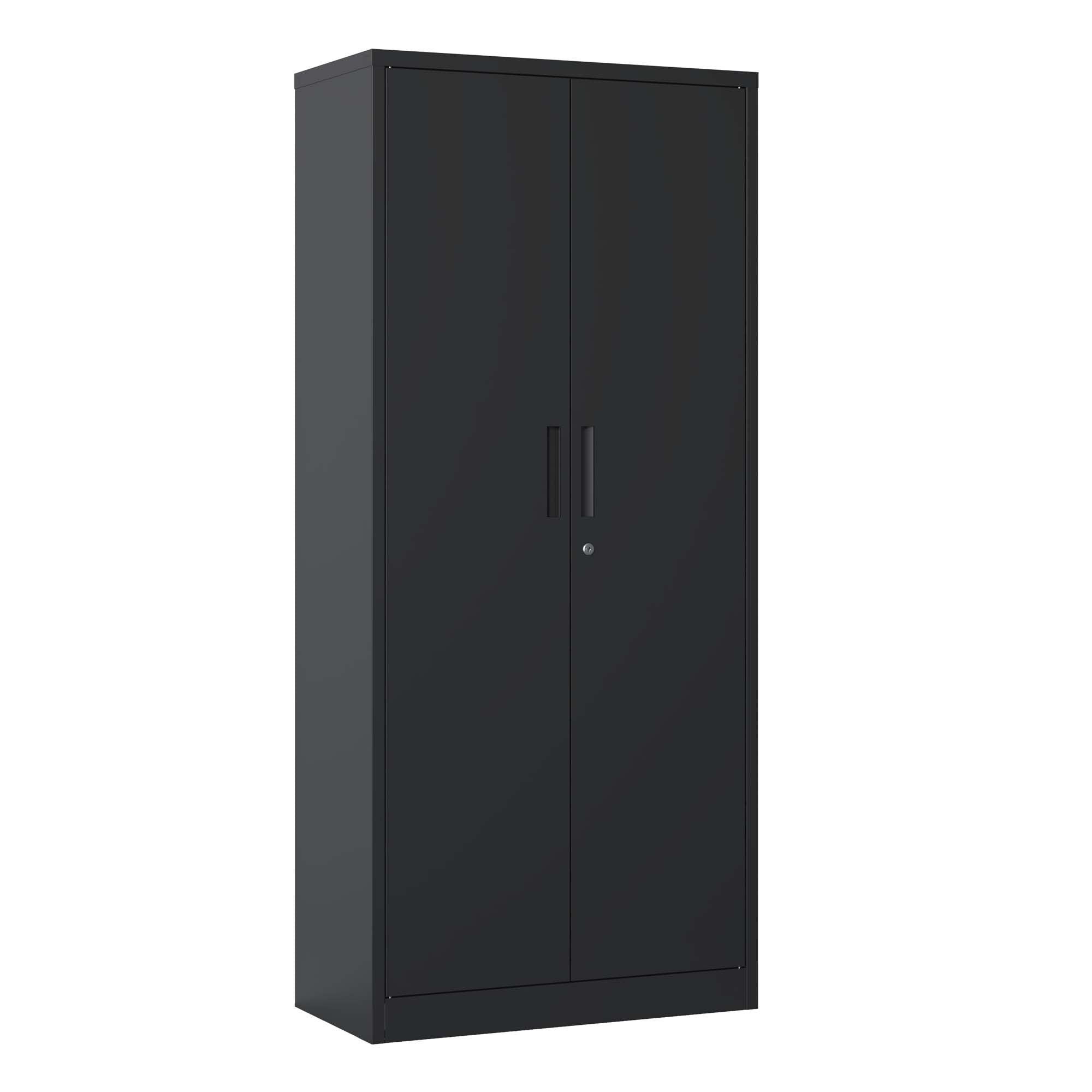 Storage Cabinet with Lock and Adjustable Shelves, 31.5 in, Black, Metal