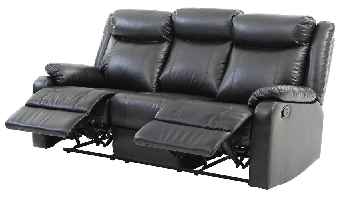 Black Vegan Leather Reclining Sofa, 76 in Wide