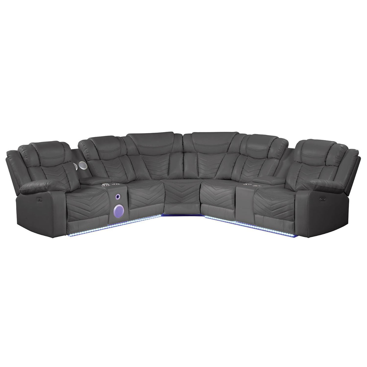 Gray Vegan Leather Power Reclining Sectional, USB Charging