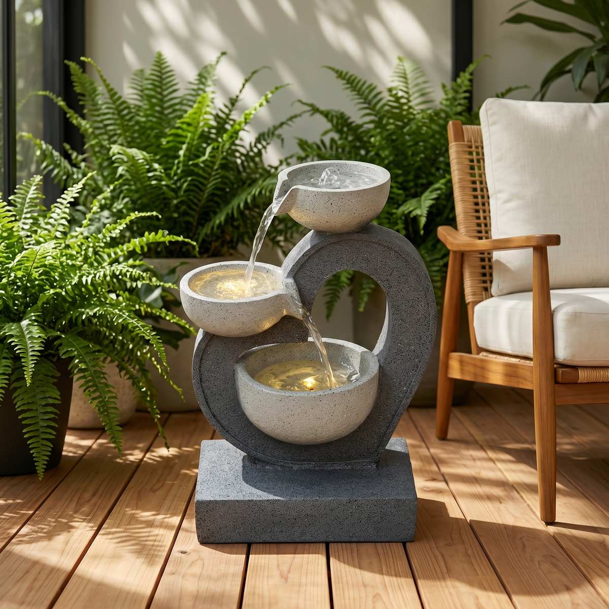 Gray Resin Outdoor Water Fountain, 19.7 in Tall