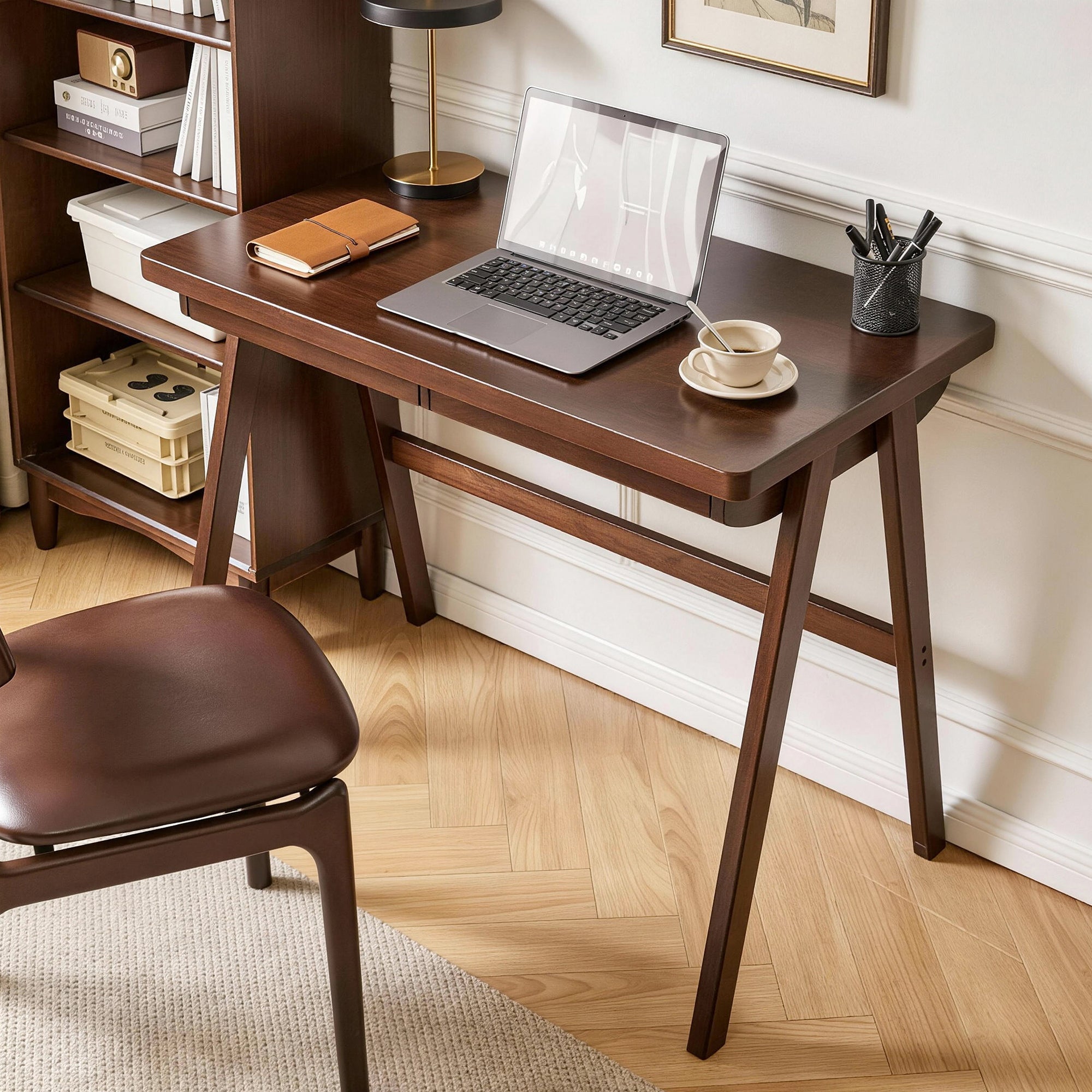 Ergonomic Retro Computer Desk, 39.4 in, Walnut, 21.65 in Deep