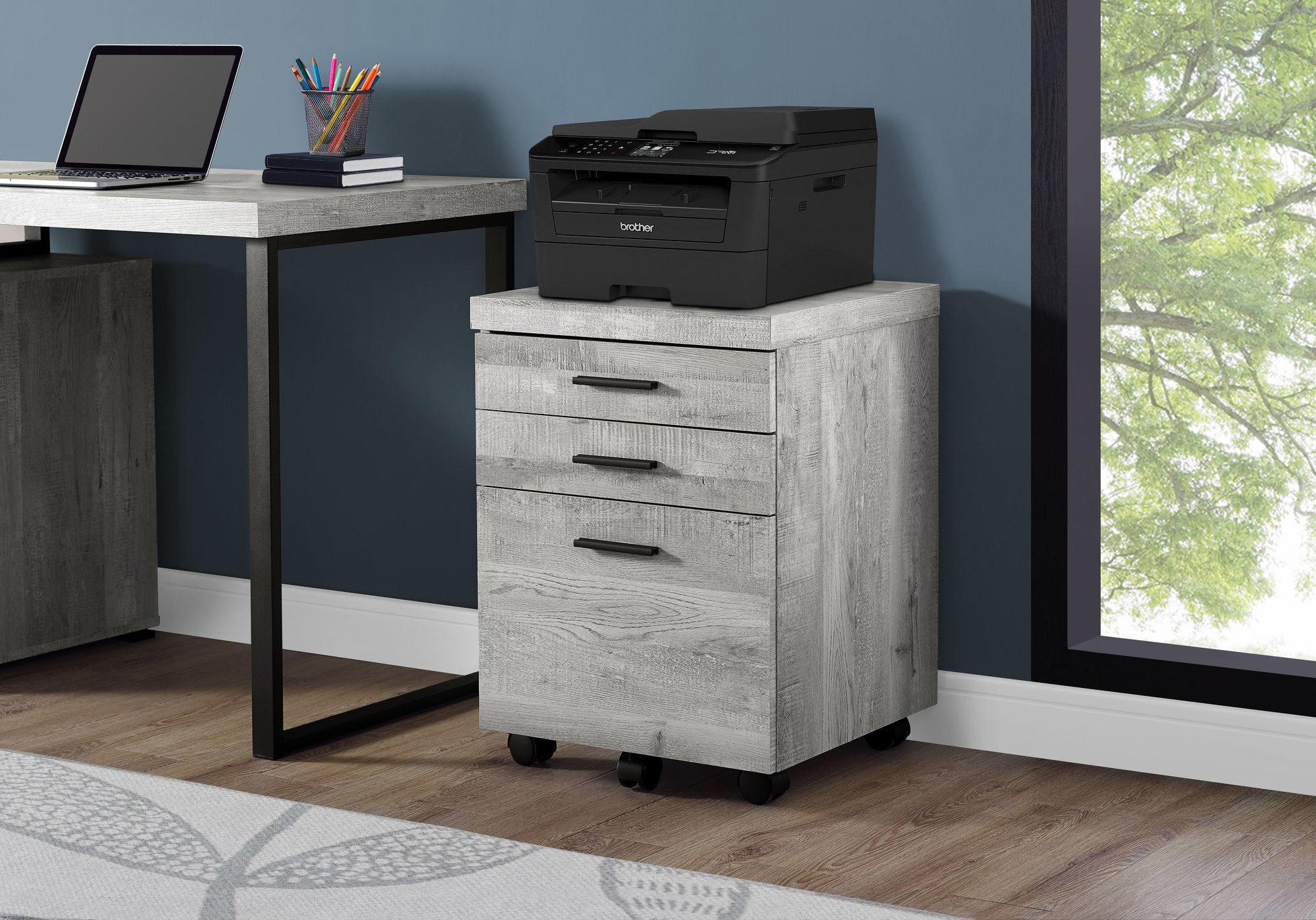 Rolling Contemporary Printer Stand with Lock, 18.3 in, Grey