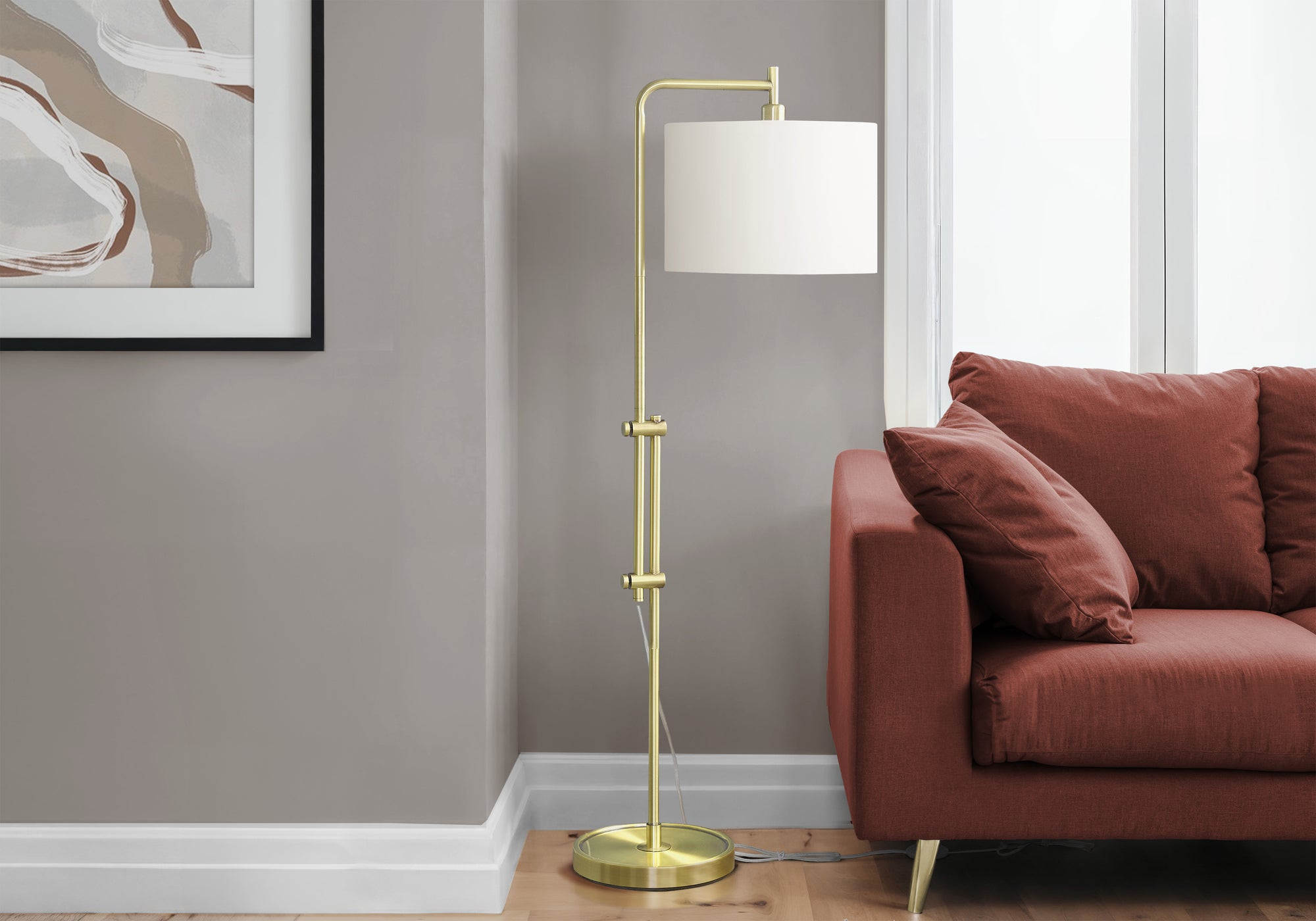 Floor Lamp, Metal with Foot Switch, Gold