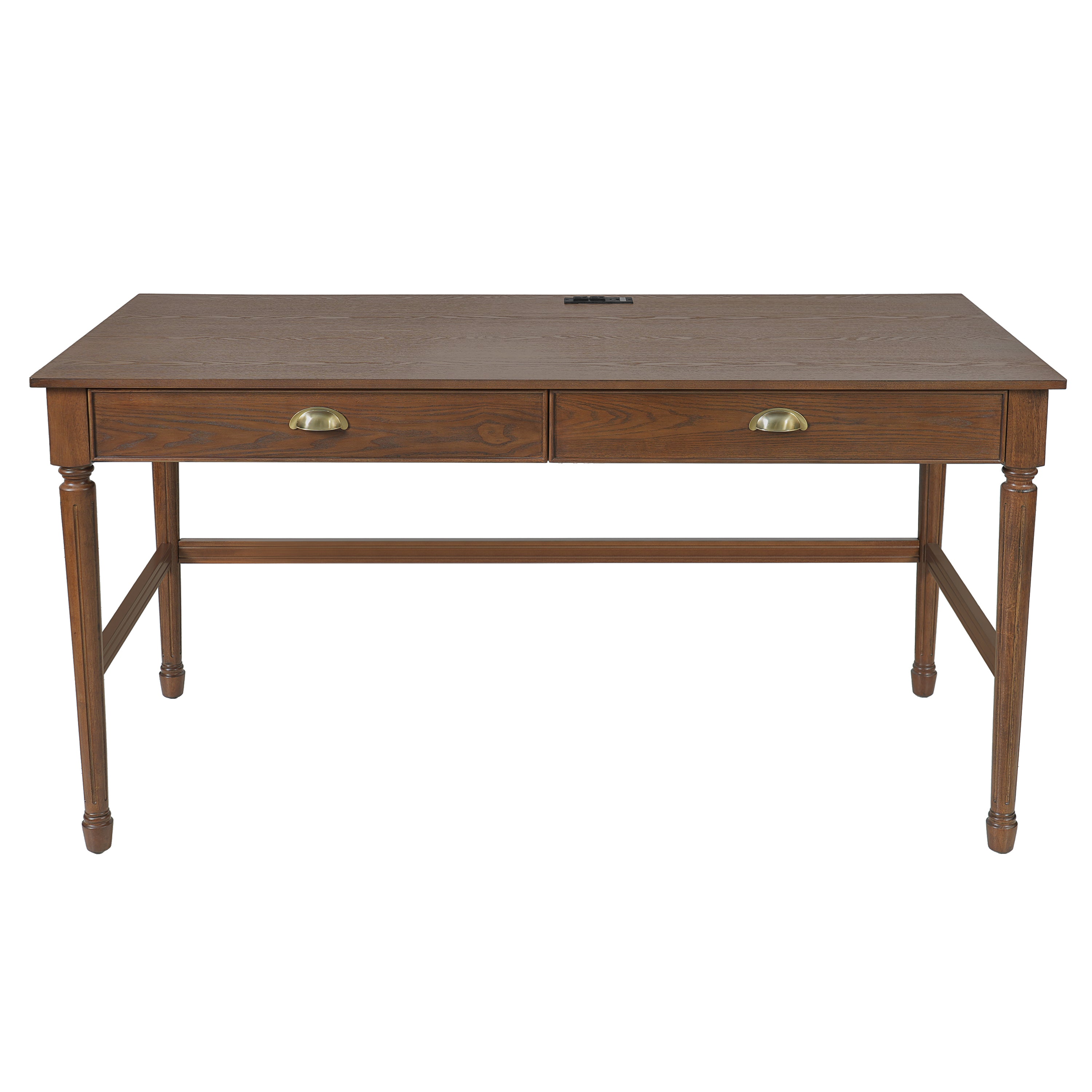Modern Writing Desk with Charging Station, 60 in, Walnut