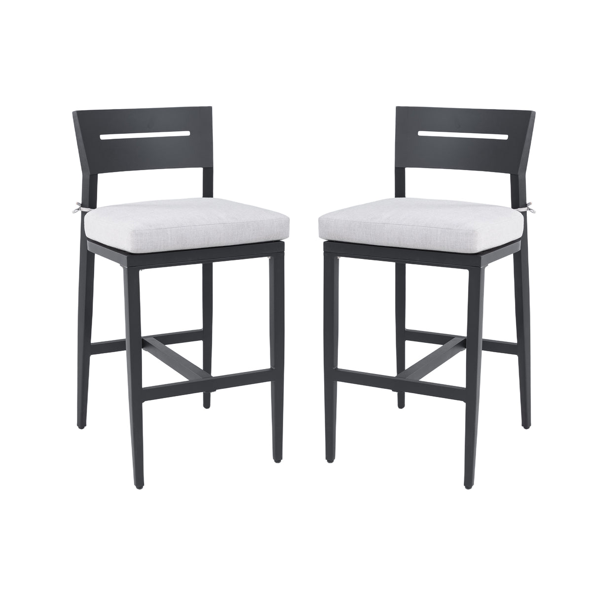 Black Aluminum Outdoor Bar Stool with Cushions, Set of 2