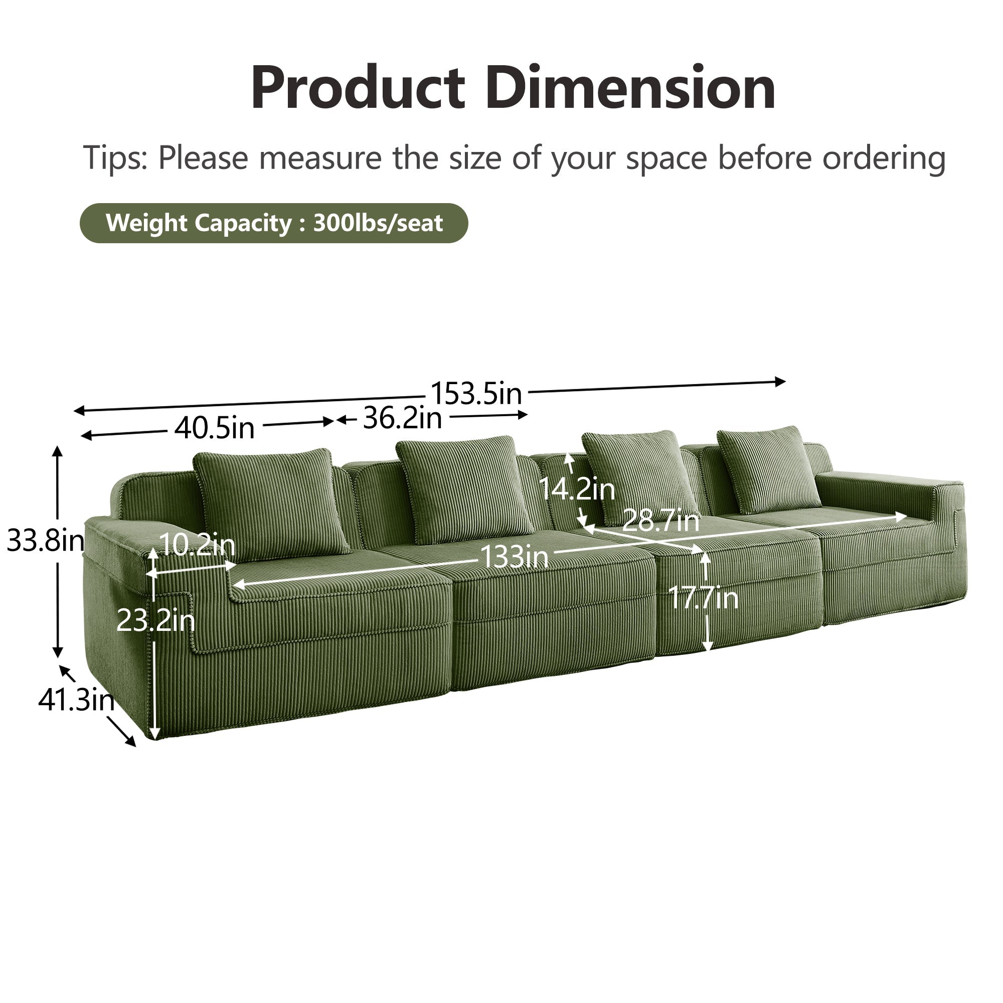 Hudson 4-Seat Boneless Couch in Olive #OttOnly_0 #Color_Olive