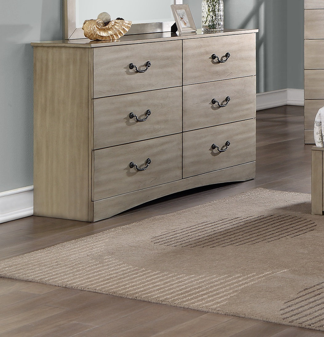 6-Drawer Dresser in Antique Silver, Solid Rubberwood