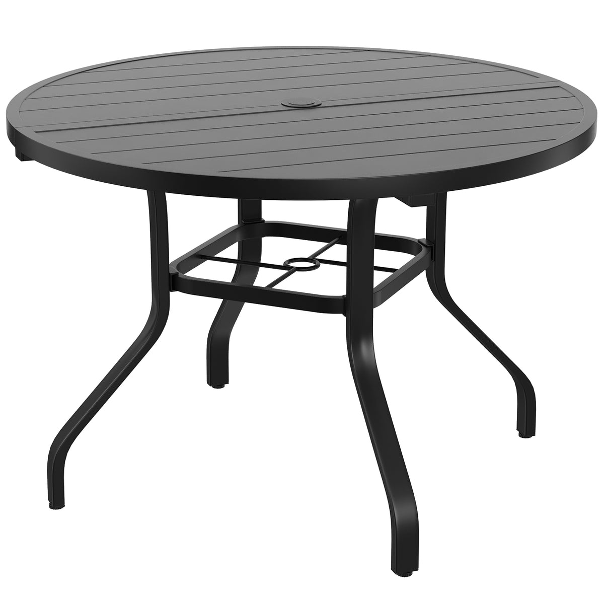 Black Metal Round Outdoor Dining Table with Umbrella Hole, 41 in Wide