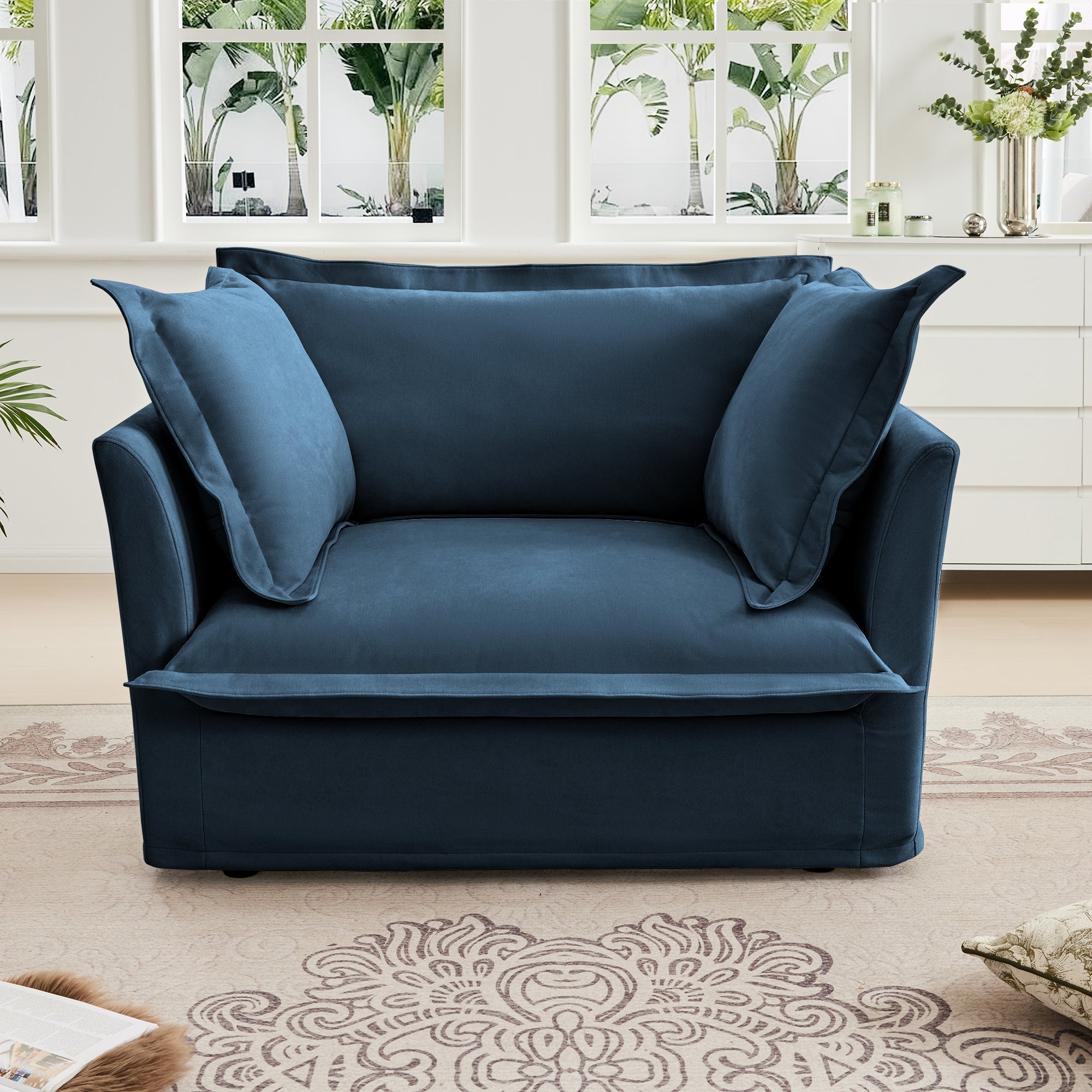 Fluffy Lounge Chair in Chenille Navy #Fabric_Chenille Navy