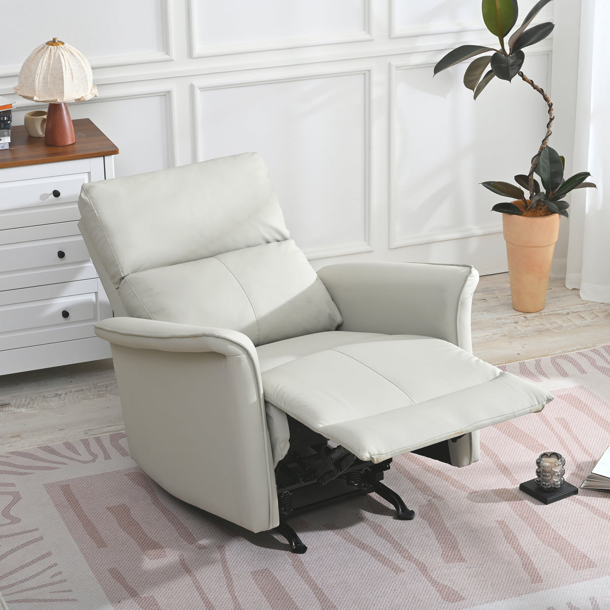 Gray Vegan Leather Rocker Recliner