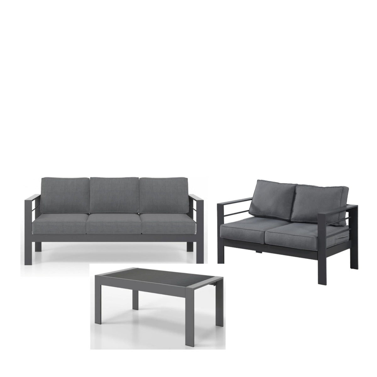 Dark Gray Aluminum 3-Piece Patio Conversation Set for 5