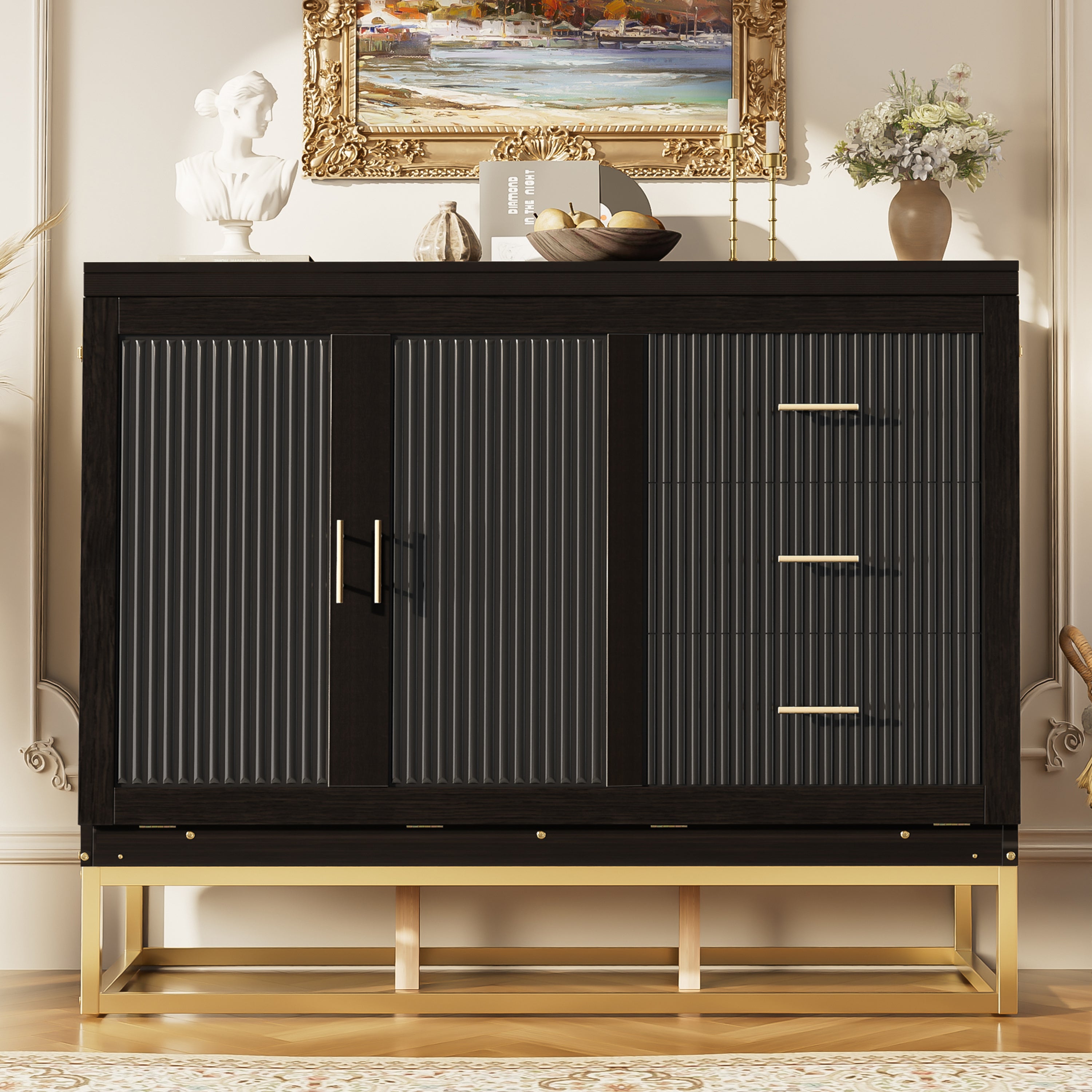 Espresso Queen Murphy Cabinet Bed with Storage Drawers