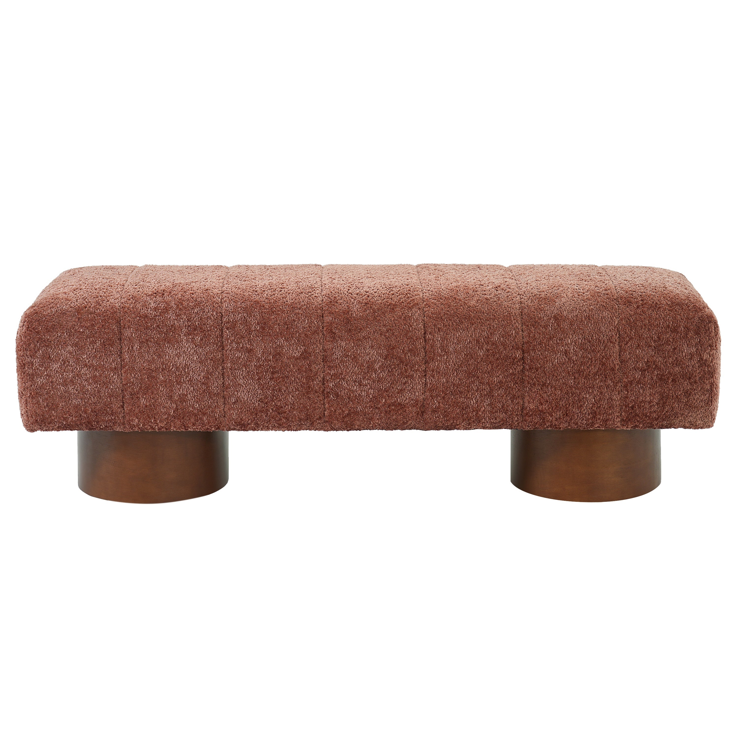 Channel Tufted Boucle Dining Bench 61 Inch, Rust Red with Wood Legs