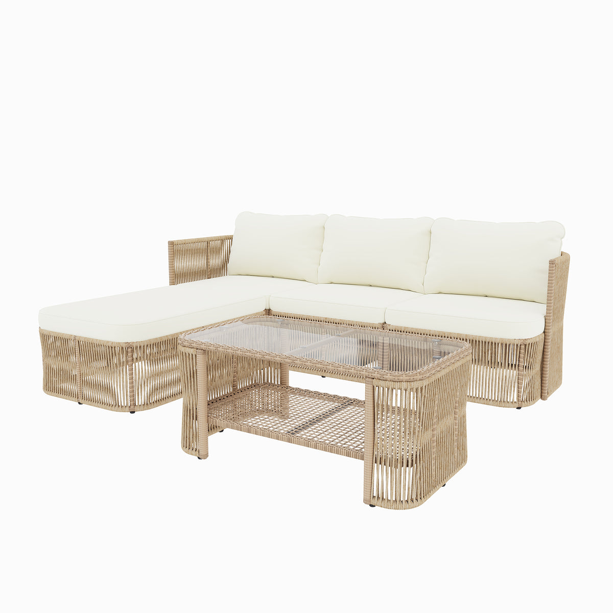 Beige Wicker Outdoor Sofa Set with Cushions