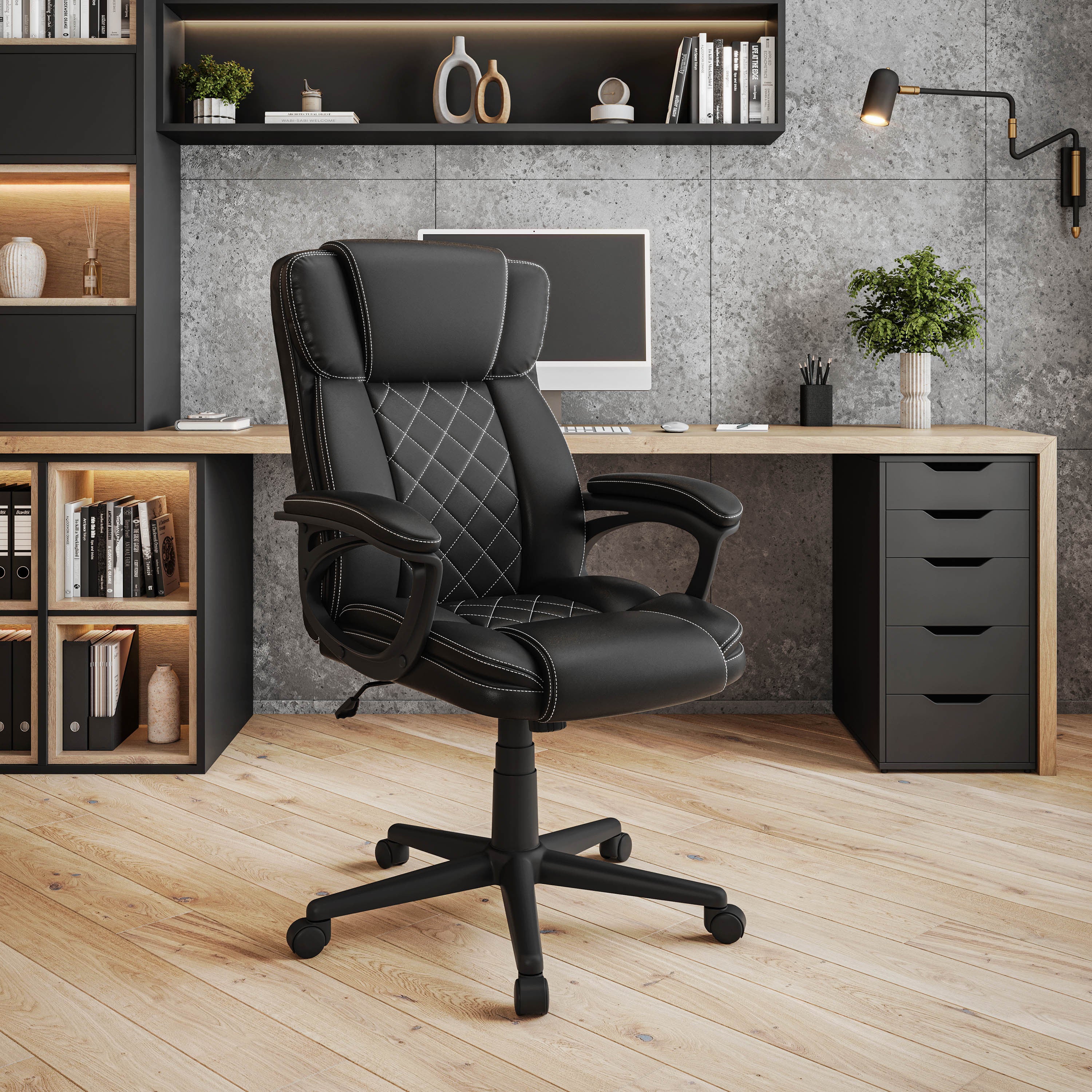 Lumbar Support Reclining Office Chair, 285 lb Capacity, Black